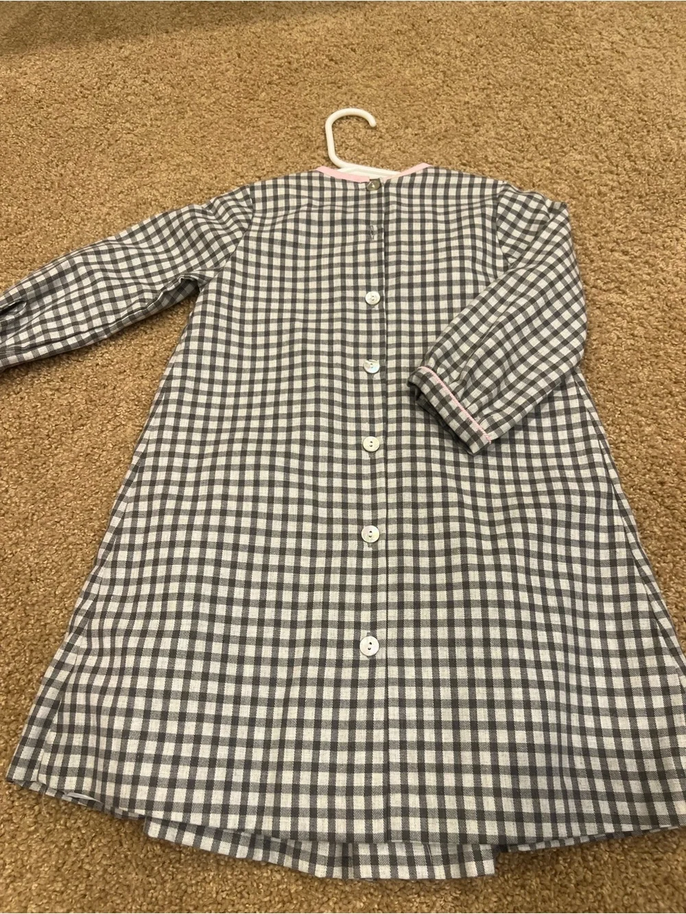 Girls Gray Gingham Smocked Dress with Pink Accents
